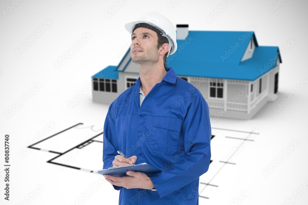 Poster composite image of supervisor writing notes on clip board