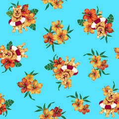 ハイビスカスとイヌ