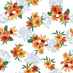 ハイビスカスとイヌ