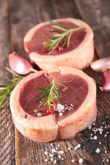 raw meat on wood background