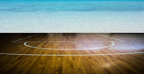 basketball court with clean water sea
