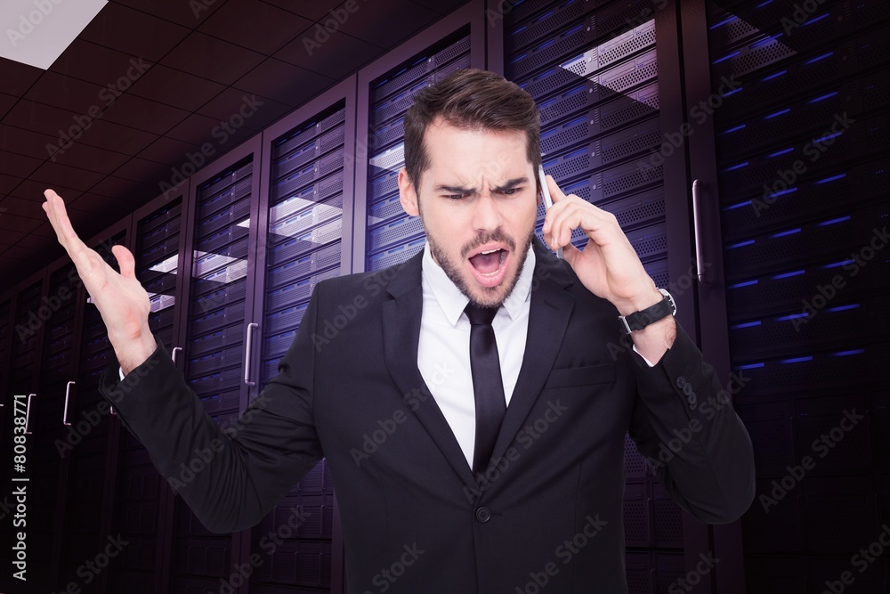 Poster composite image of angry businessman gesturing on the phone