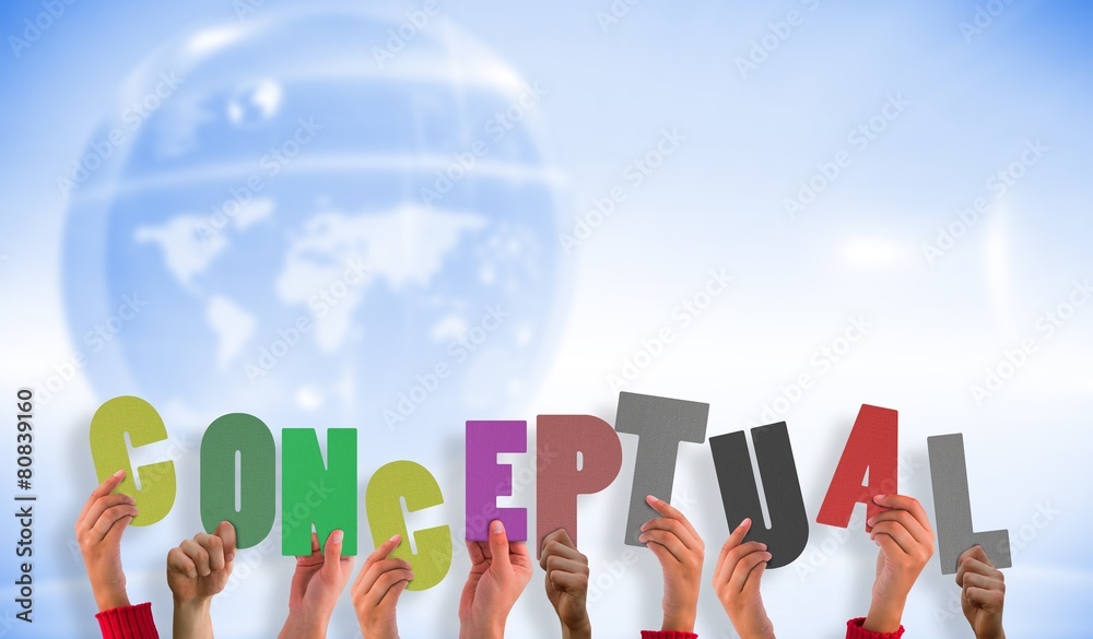 Poster composite image of hands holding up conceptual