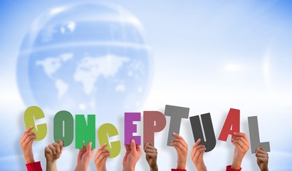 Composite image of hands holding up conceptual
