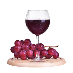 Glass of red wine and grapes, isolated on white