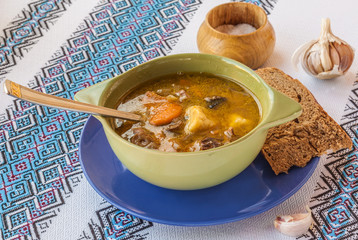 Pumpkin soup with mushrooms