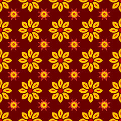 Floral seamless pattern with yellow flowers on maroon background