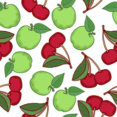 Apples and cherries seamless pattern.