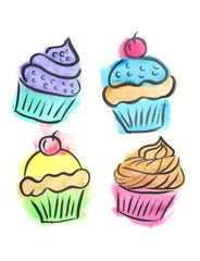 Cute cupcakes. Watercolor, vector