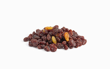 Dried raisins on a white background
