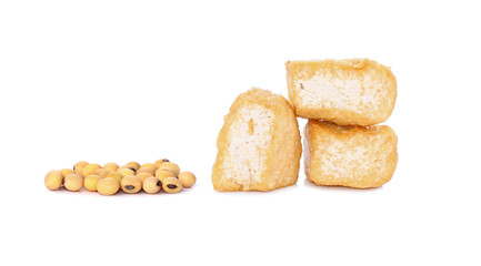 Sliced bean curd tofu over white background