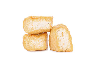 Sliced bean curd tofu over white background