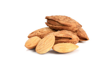 tasty almonds nuts isolated on white background