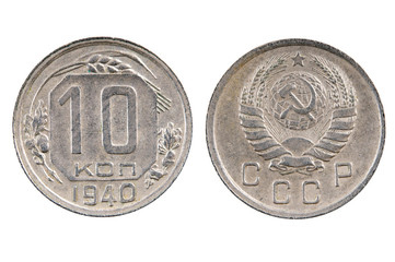 Old coin of the USSR 10 kopeks 1940