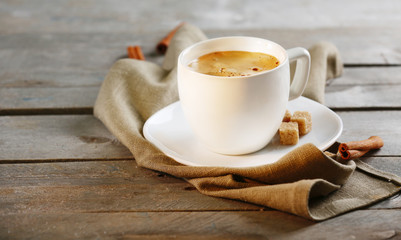 Cup of coffee on table close-up