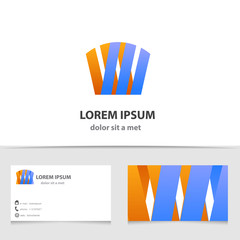 Vector ribbon logo design with business card template.