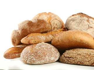 Different fresh bread, isolated on white