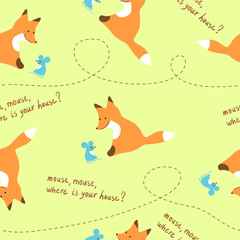 Seamless kids pattern with fox and mouse
