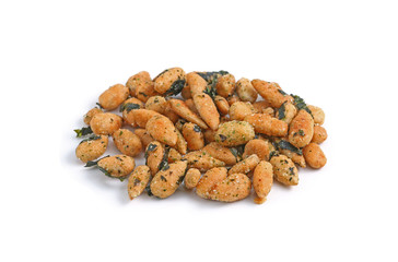 sunflower seeds pile against white background