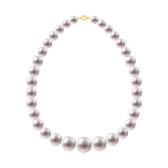 Round Pearls Necklace on white background. - 80843364