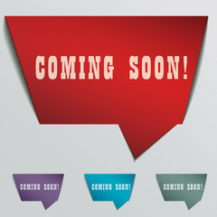 coming soon red 3d realistic paper speech bubble isolated on