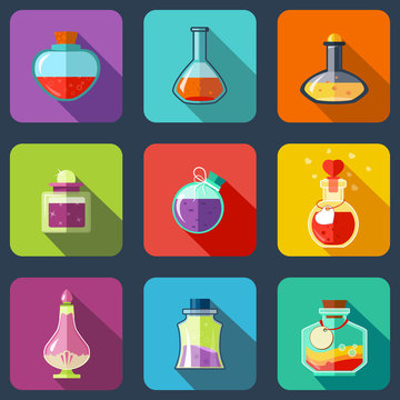 Transparent Magic Elixir in Different Colors With a Wooden