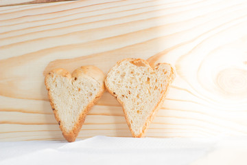 Couple of slices of bread in the form of hearts
