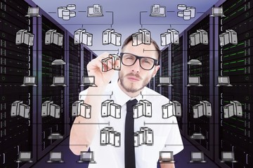 Composite image of geeky businessman writing with marker