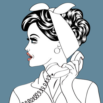 pop art cute retro woman in comics style with message