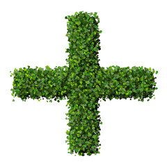 Pharmacy plus with ring made from green leaves. - obrazy, fototapety, plakaty