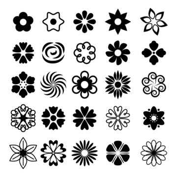 Set of simple flowers icons.