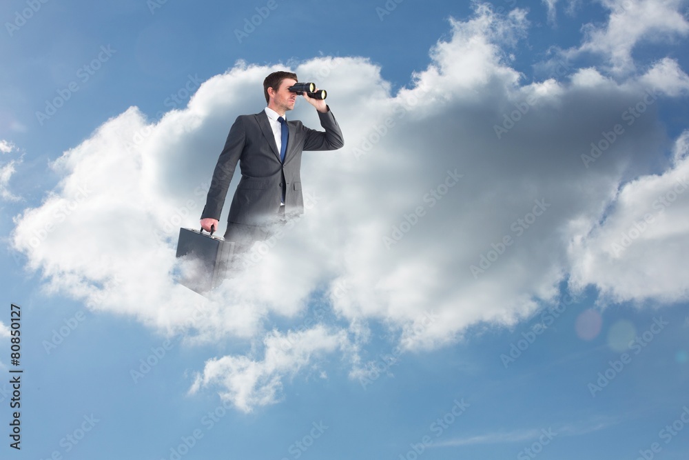 Poster composite image of businessman looking through binoculars