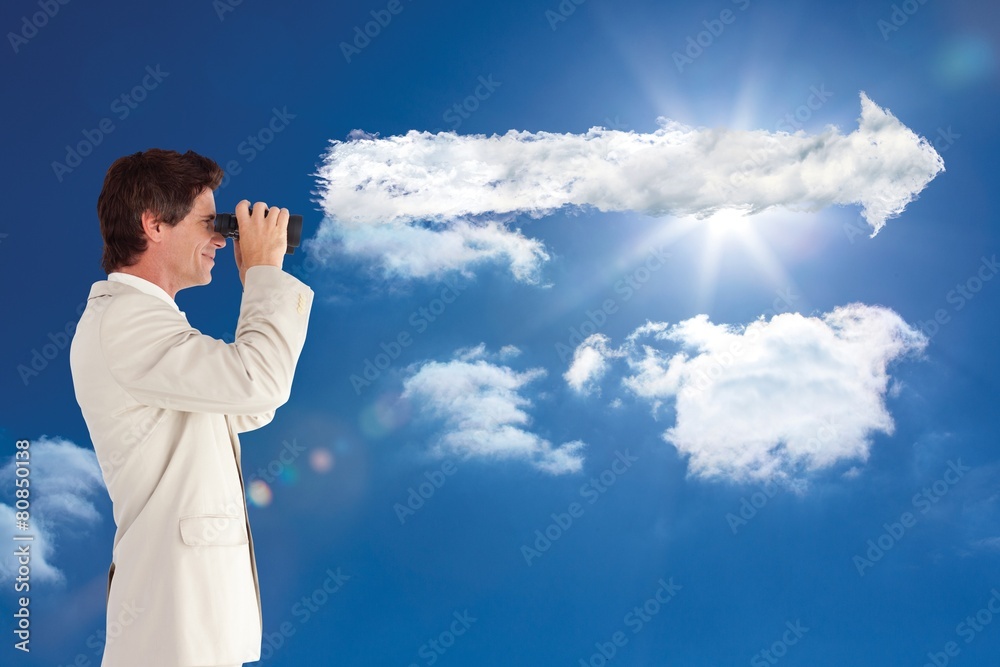 Poster composite image of businessman using binoculars