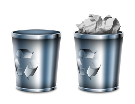 Empty And Filled Trash Can Icons, Vector Illustration