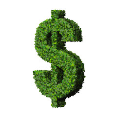 Dollar (currency) symbol or sign made from green leaves.