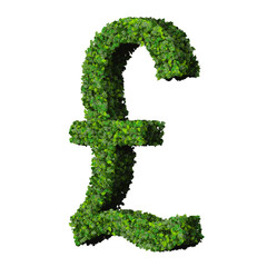 British Pound (currency) symbol or sign made from green leaves.