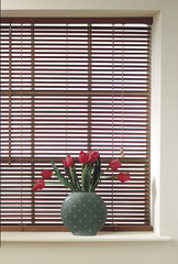 Wooden Blind, Vase and Tulips