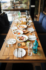 Banquet wedding table setting on evening reception