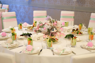 Banquet birthday table setting on evening reception