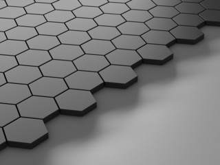 black background with hexagons and place