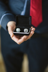 Steel Cufflinks with black box for groom