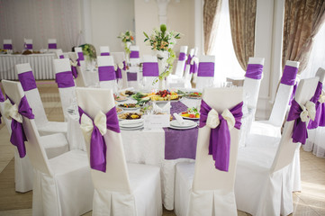Banquet wedding table setting on evening reception