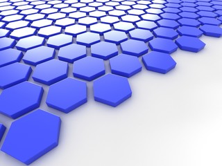 blue metallic background with hexagons and place