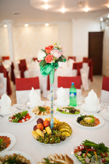 Banquet wedding table setting on evening reception