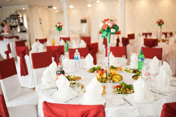 Banquet wedding table setting on evening reception