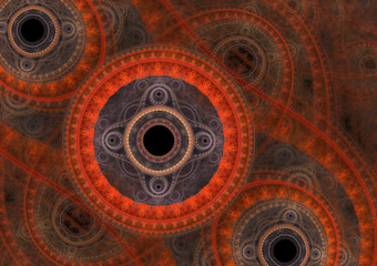 Red abstract circle fractal, mechanical background