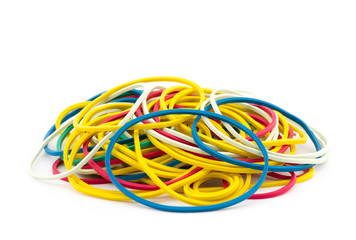 Group of color rubber bands isolated on white background