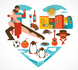 Argentina love - heart with a set of icons