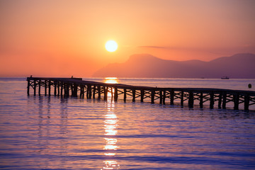 Fototapeta na wymiar Majorca Muro beach sunrise Alcudia Bay Mallorca