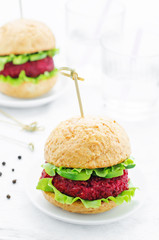 Quinoa, beet and chickpea burgers